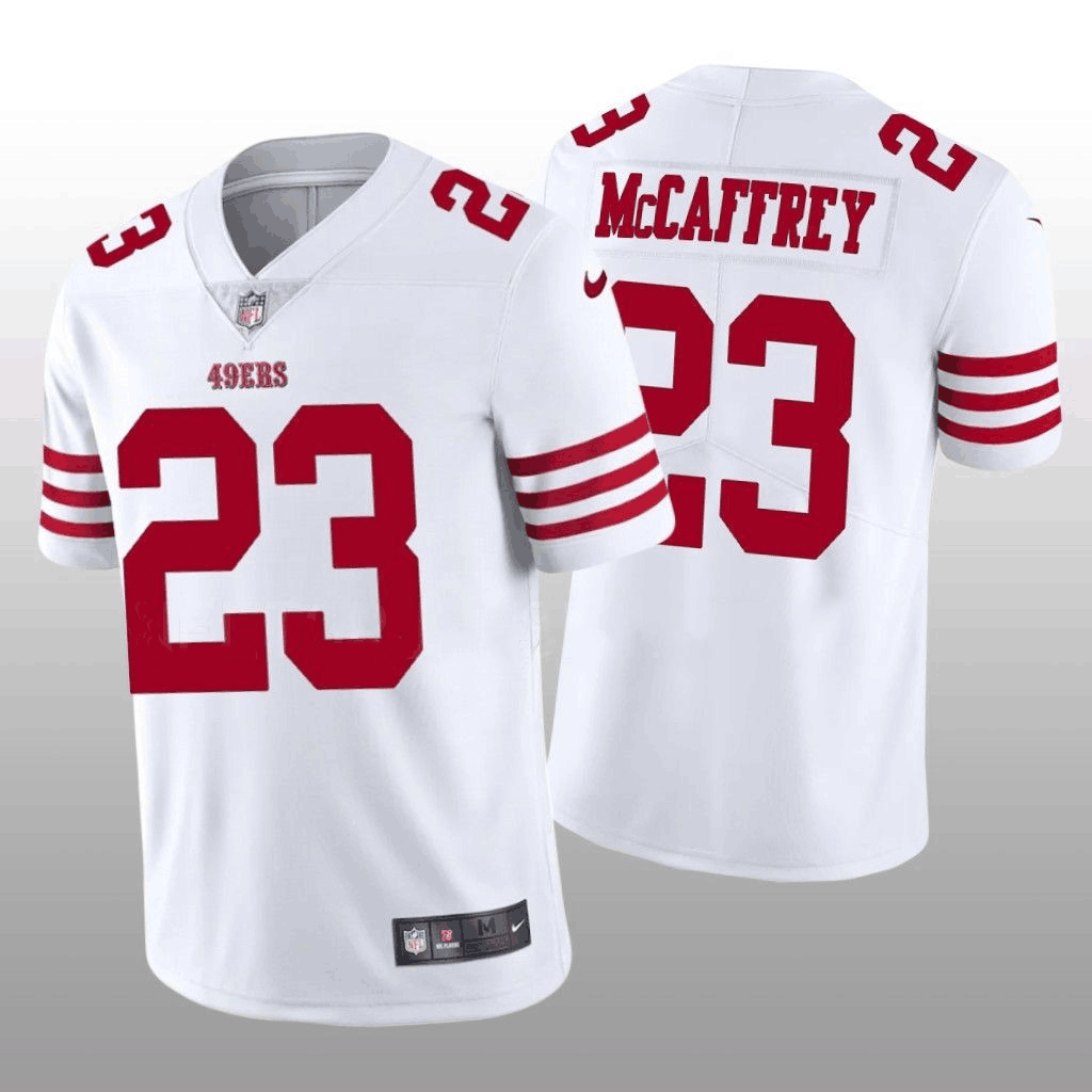 Men's San Francisco 49ers #23 Christian McCaffrey White Vapor Untouchable Stitched Jersey Men's San Francisco 49ers #23 Christian McCaffrey White Vapor Untouchable Stitched Jersey