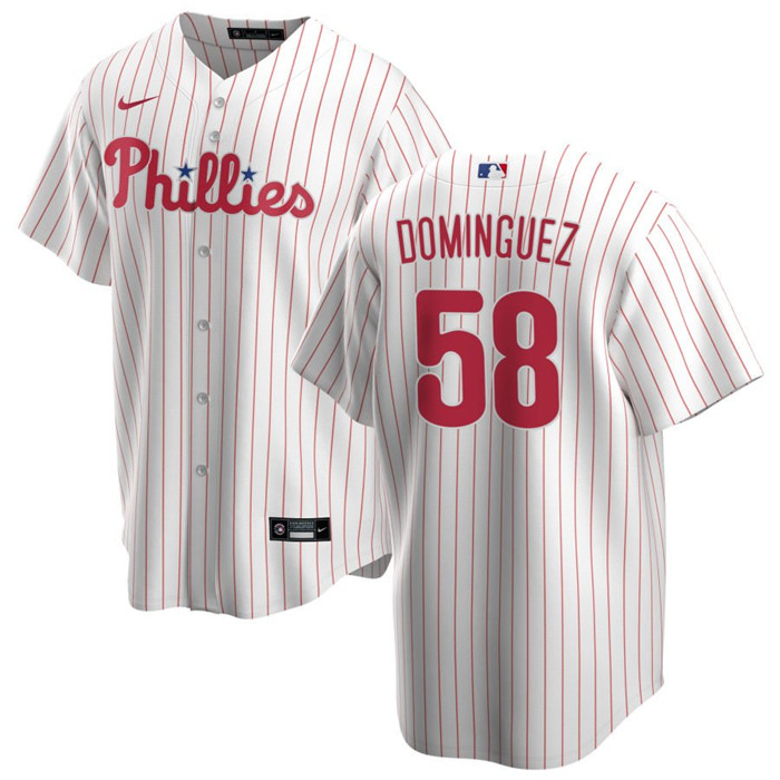 Men's Philadelphia Phillies #58 Seranthony Domínguez White Cool Base Stitched Baseball Jersey Men's Philadelphia Phillies #58 Seranthony Domínguez White Cool Base Stitched Baseball Jersey