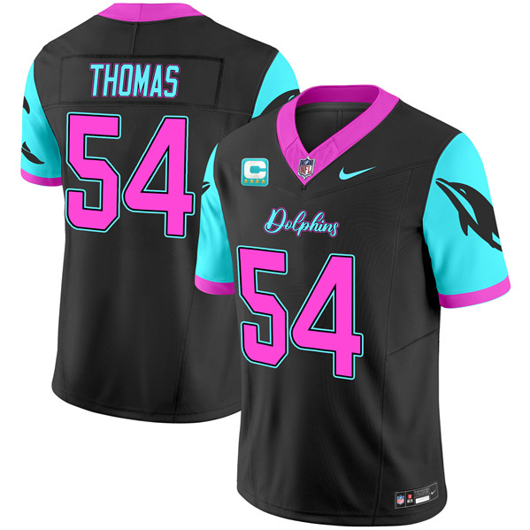 Men's Miami Dolphins #54 Zach Thomas Black F.U.S.E. With 4-star C Patch "Miami Vice" Vapor Limited Stitched Football Jersey Men's Miami Dolphins #54 Zach Thomas Black F.U.S.E. With 4-star C Patch "Miami Vice" Vapor Limited Stitched Football Jersey