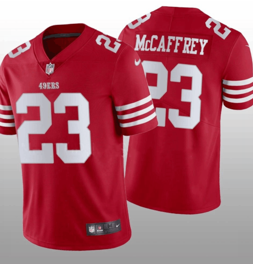 Men's San Francisco 49ers #23 Christian McCaffrey Red Vapor Untouchable Stitched Jersey Men's San Francisco 49ers #23 Christian McCaffrey Red Vapor Untouchable Stitched Jersey