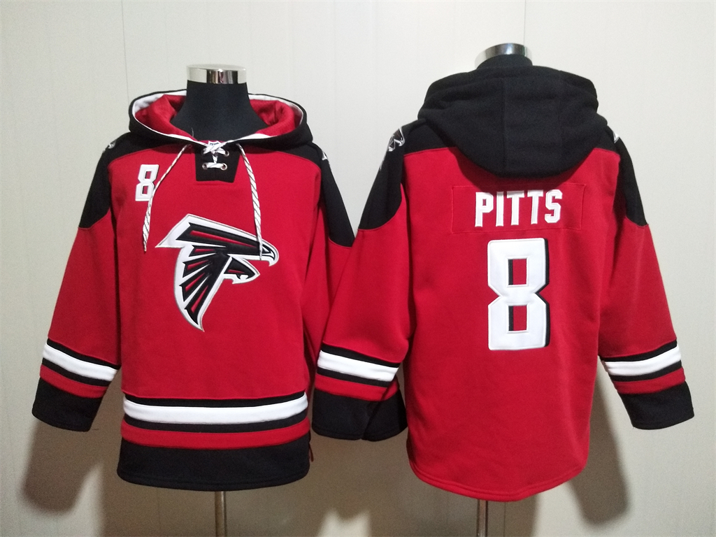 Men's Atlanta Falcons #8 Kyle Pitts Red Ageless Must-Have Lace-Up Pullover Hoodie Men's Atlanta Falcons #8 Kyle Pitts Red Ageless Must-Have Lace-Up Pullover Hoodie