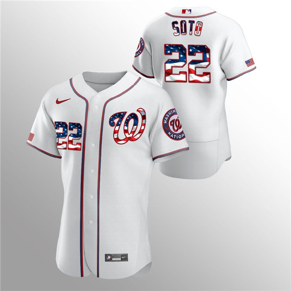 Men's Washington Nationals #22 Juan Soto White 2020 Stars & Stripes Flex Base Stitched Jersey Men's Washington Nationals #22 Juan Soto White 2020 Stars & Stripes Flex Base Stitched Jersey