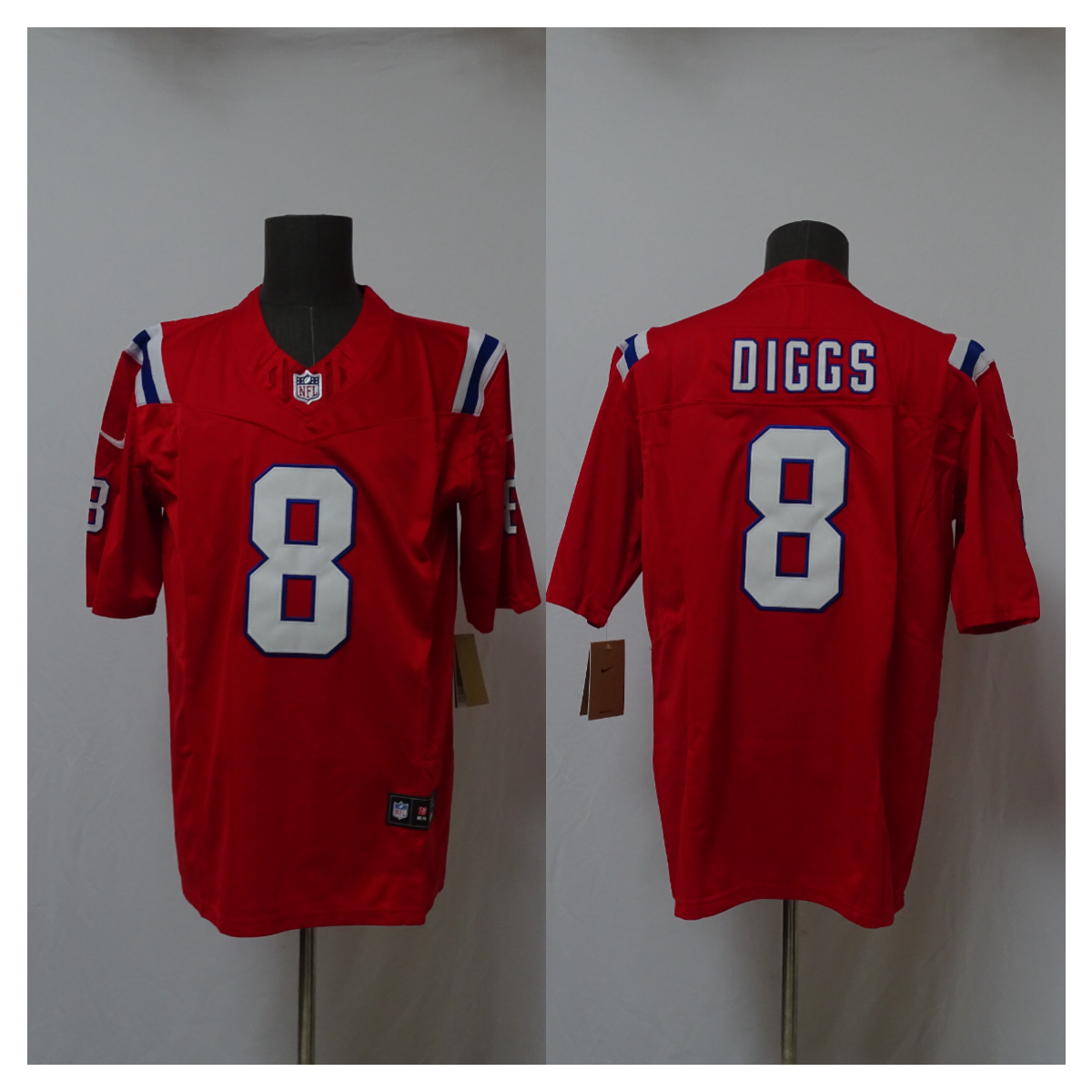 Men's New England Patriots #8 Stefon Diggs Red 2025 Vapor Limited Stitched Football Jersey