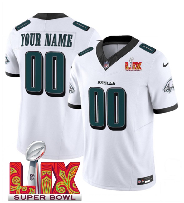 Men's Philadelphia Eagles Active Player Custom White F.U.S.E. 24/25 Super Bowl LIX Vapor Untouchable Limited Stitched Football Jersey