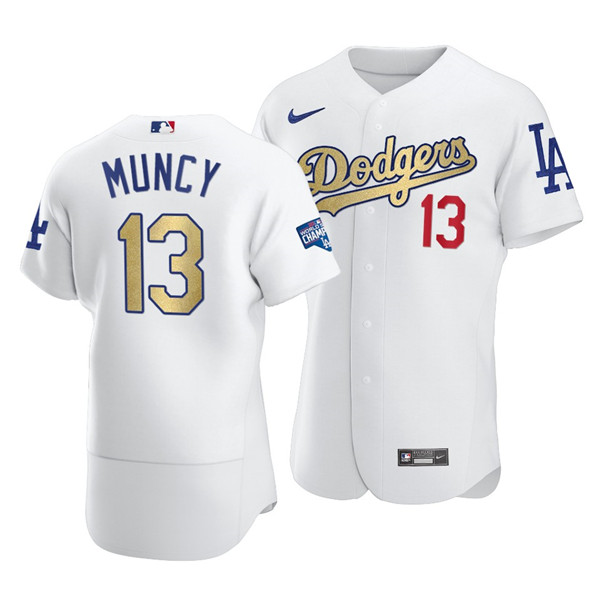 Men's Los Angeles Dodgers #13 Max Muncy White Gold 2021 World Series Champions Patch Sttiched MLB Jersey Men's Los Angeles Dodgers #13 Max Muncy White Gold 2021 World Series Champions Patch Sttiched MLB Jersey