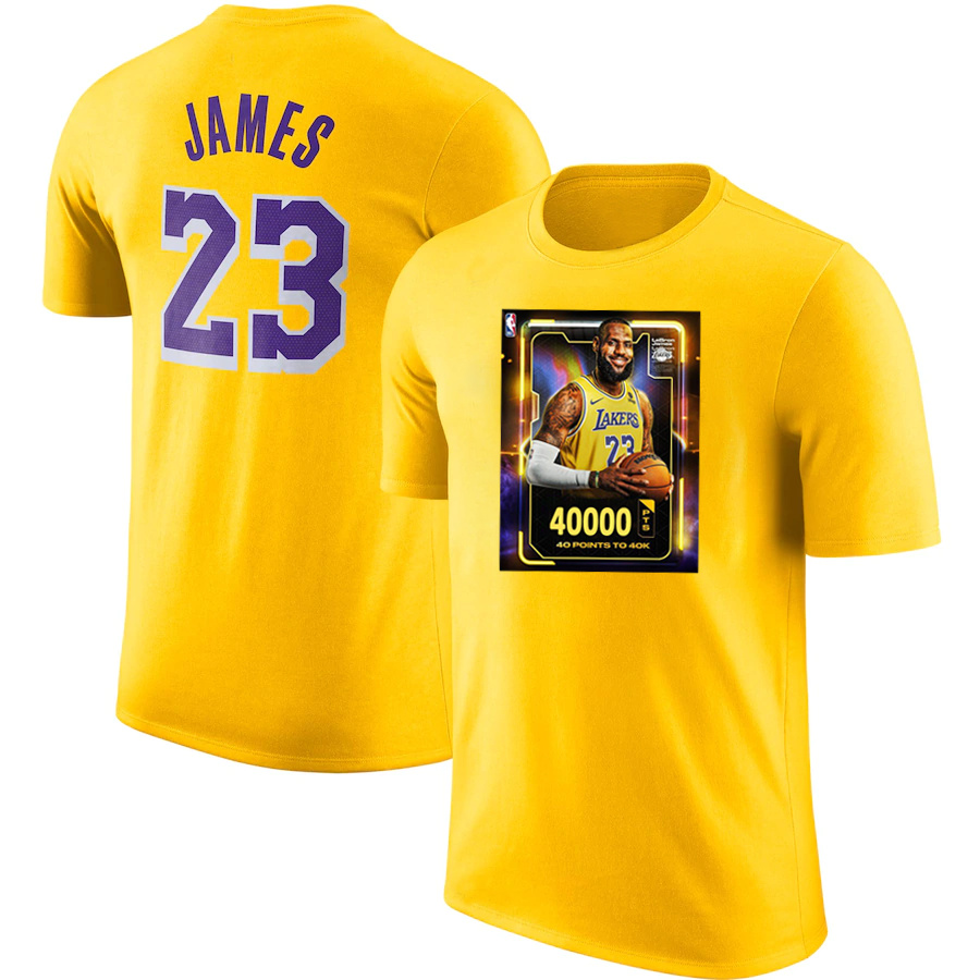 Men's Los Angeles Lakers #23 LeBron James Yellow T-Shirt Men's Los Angeles Lakers #23 LeBron James Yellow T-Shirt