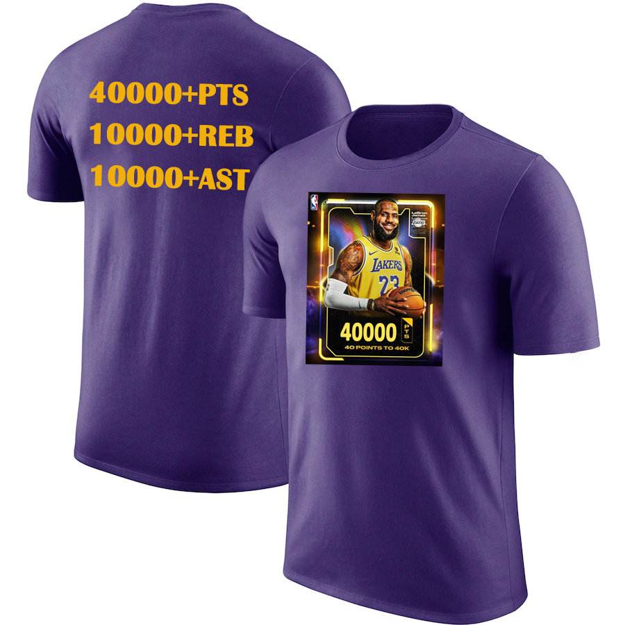 Men's Los Angeles Lakers #23 LeBron James Purple T-Shirt Men's Los Angeles Lakers #23 LeBron James Purple T-Shirt