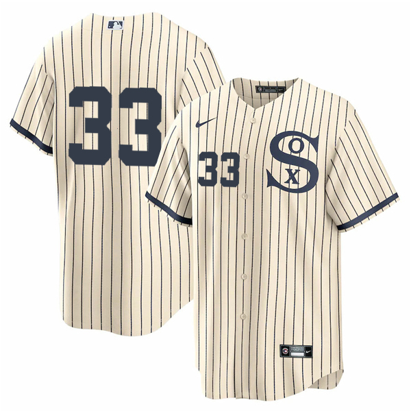 Men's Chicago White Sox #33 Lance Lynn 2021 Cream/Navy Field of Dreams Cool Base
