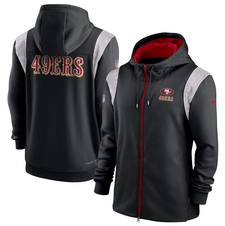 Men's San Francisco 49ers Nike Black Performance Sideline Lockup Full-Zip Hoodie Men's San Francisco 49ers Nike Black Performance Sideline Lockup Full-Zip Hoodie