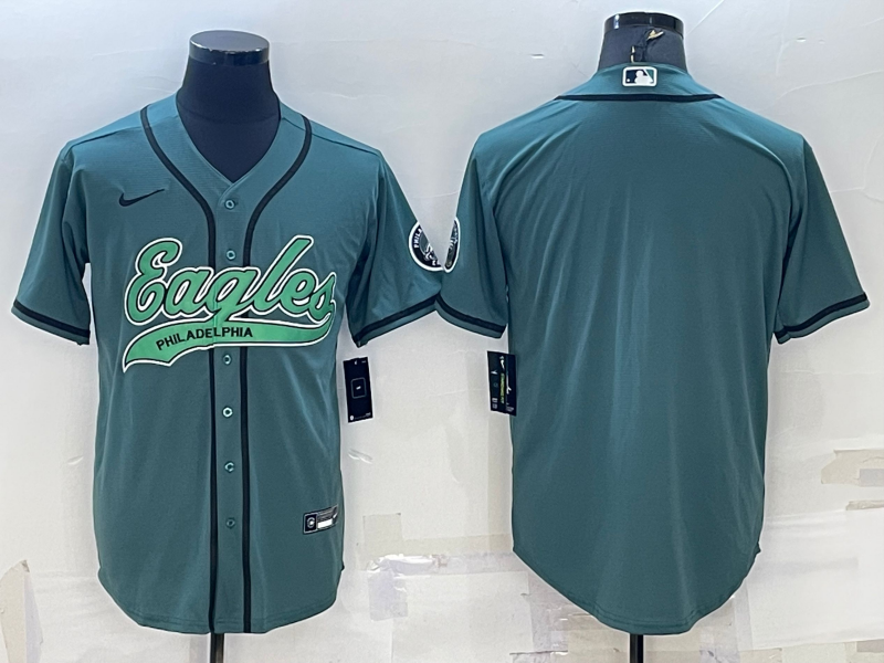 Men's Philadelphia Eagles Blank Green With Patch Cool Base Stitched Baseball Jersey Men's Philadelphia Eagles Blank Green With Patch Cool Base Stitched Baseball Jersey