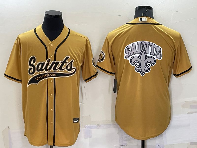 Men's New Orleans Saints Gold Team Big Logo With Patch Cool Base Stitched Baseball Jersey Men's New Orleans Saints Gold Team Big Logo With Patch Cool Base Stitched Baseball Jersey