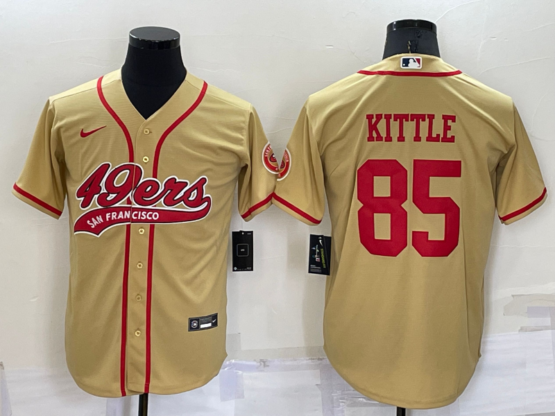 Men's San Francisco 49ers #85 George Kittle Gold Cool Base Stitched Baseball Jersey Men's San Francisco 49ers #85 George Kittle Gold Cool Base Stitched Baseball Jersey