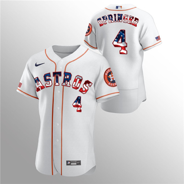 Men's Houston Astros #4 George Springer White MLB 2020 Stars & Stripes Flex Base Stitched Jersey Men's Houston Astros #4 George Springer White MLB 2020 Stars & Stripes Flex Base Stitched Jersey