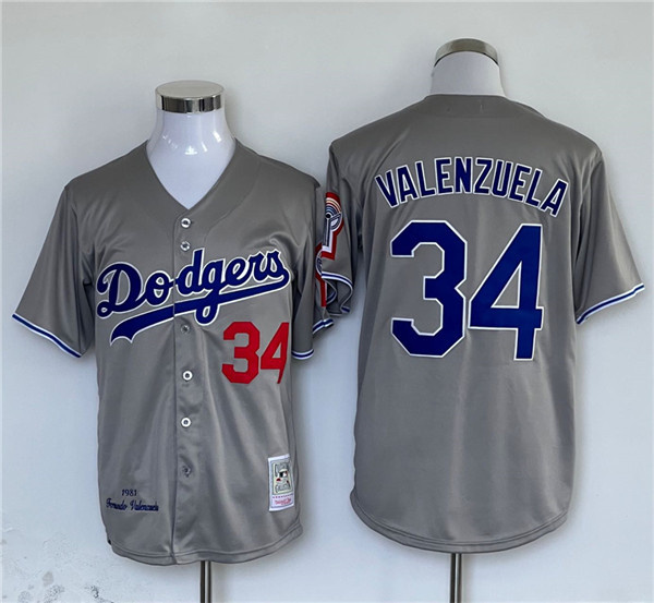 Men's Los Angeles Dodgers #34 Fernando Valenzuela Grey Cool Base Stitched Jersey Men's Los Angeles Dodgers #34 Fernando Valenzuela Grey Cool Base Stitched Jersey