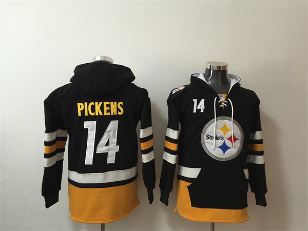 Men's Pittsburgh Steelers #14 George Pickens Black Ageless Must-Have Lace-Up Pullover Hoodie Men's Pittsburgh Steelers #14 George Pickens Black Ageless Must-Have Lace-Up Pullover Hoodie