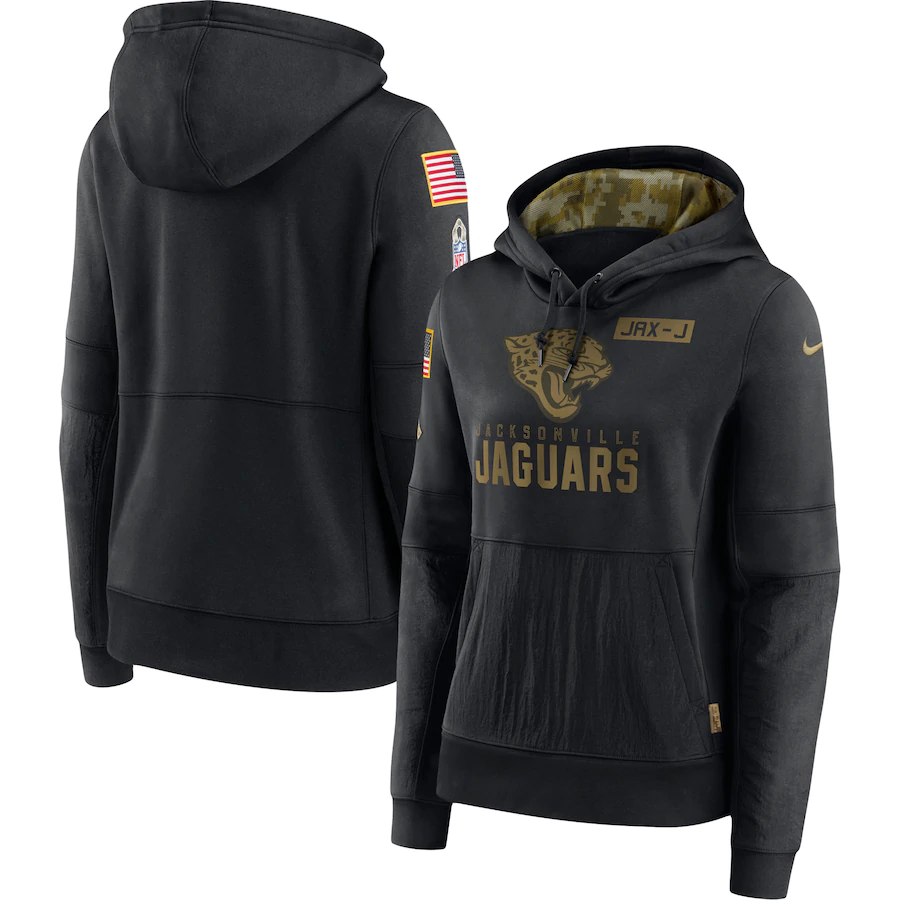 Women's Jacksonville Jaguars 2020 Black Salute To Service Sideline Performance Pullover Hoodie (Run Small)
