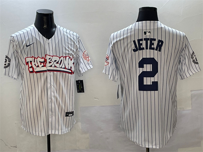 Men's New York Yankees #2 Derek Jeter White Bronx Graffiti Vapor Limited Stitched Baseball Jersey Men's New York Yankees #2 Derek Jeter White Bronx Graffiti Vapor Limited Stitched Baseball Jersey