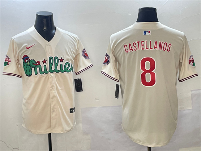Men's Philadelphia Phillies #8 Nick Castellanos Cream Phanatic Limited Stitched Jersey Men's Philadelphia Phillies #8 Nick Castellanos Cream Phanatic Limited Stitched Jersey
