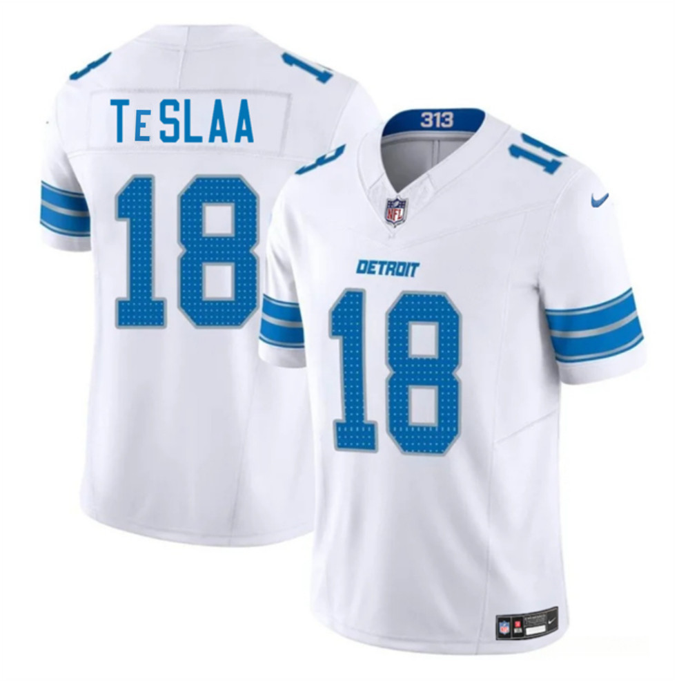 Men's Detroit Lions #18 Isaac TeSlaa White 2025 Draft F.U.S.E. Vapor Limited Stitched Jersey