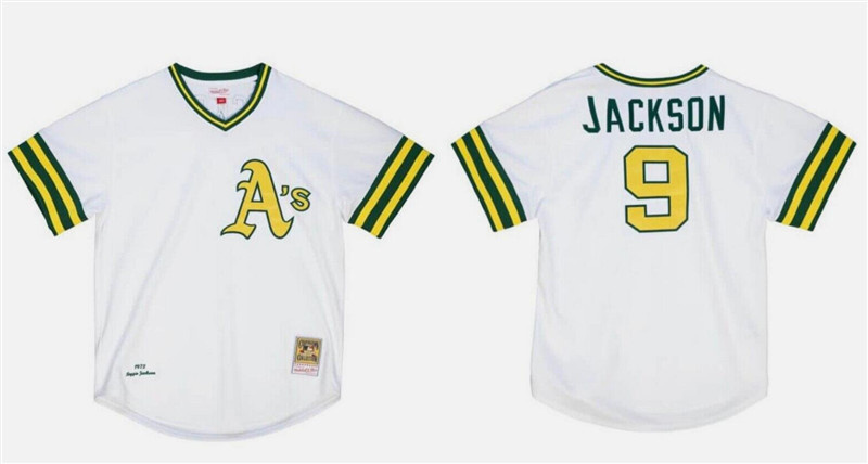 Men's Oakland Athletics #9 Reggie Jackson White Mitchell & Ness Stitched Jersey Men's Oakland Athletics #9 Reggie Jackson White Mitchell & Ness Stitched Jersey