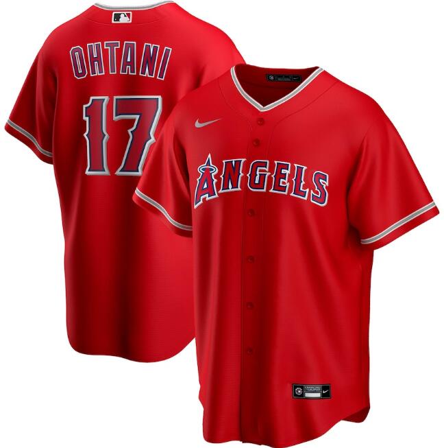 Men's Los Angeles Angels #17 Shohei Ohtani Red MLB Cool Base Stitched Jersey Men's Los Angeles Angels #17 Shohei Ohtani Red MLB Cool Base Stitched Jersey