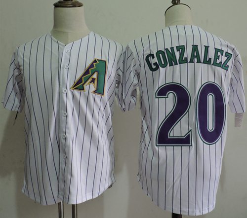 Mitchell And Ness Diamondbacks #20 Luis Gonzalez White Strip Throwback Stitched MLB Jersey Mitchell And Ness Diamondbacks #20 Luis Gonzalez White Strip Throwback Stitched MLB Jersey