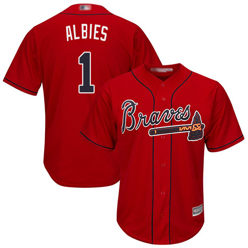 Braves #1 Ozzie Albies Red New Cool Base Stitched MLB Jersey Braves #1 Ozzie Albies Red New Cool Base Stitched MLB Jersey