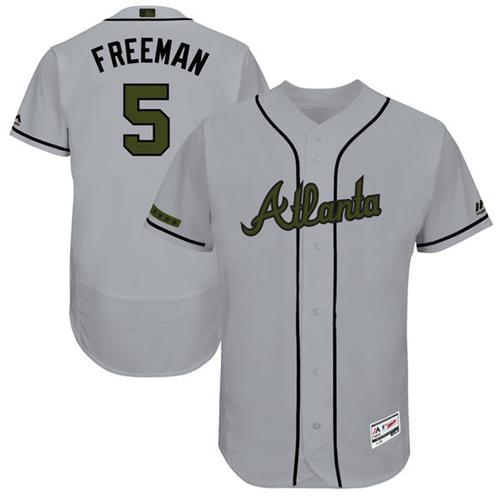 Braves #5 Freddie Freeman Grey Flexbase Authentic Collection Memorial Day Stitched MLB Jersey Braves #5 Freddie Freeman Grey Flexbase Authentic Collection Memorial Day Stitched MLB Jersey