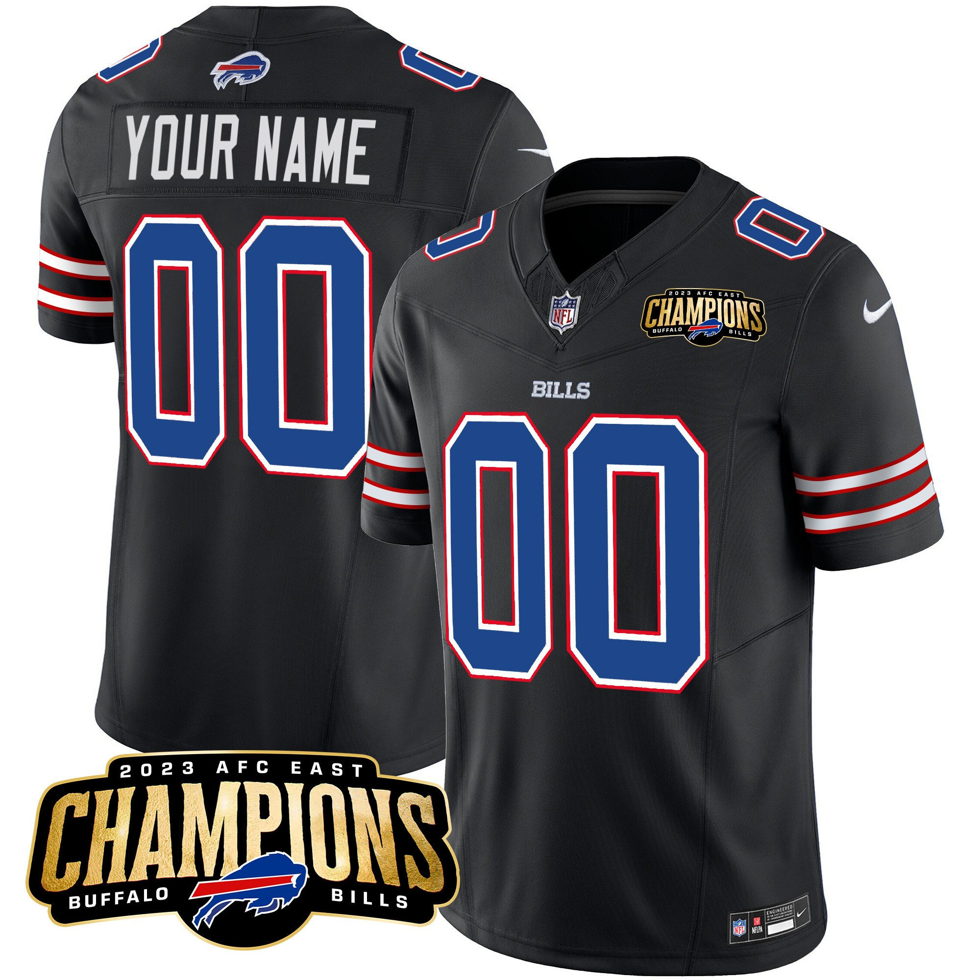 Men's Buffalo Bills Active Player Custom Black 2023 F.U.S.E. AFC East Champions Ptach Stitched Football Jersey Men's Buffalo Bills Active Player Custom Black 2023 F.U.S.E. AFC East Champions Ptach Stitched Football Jersey