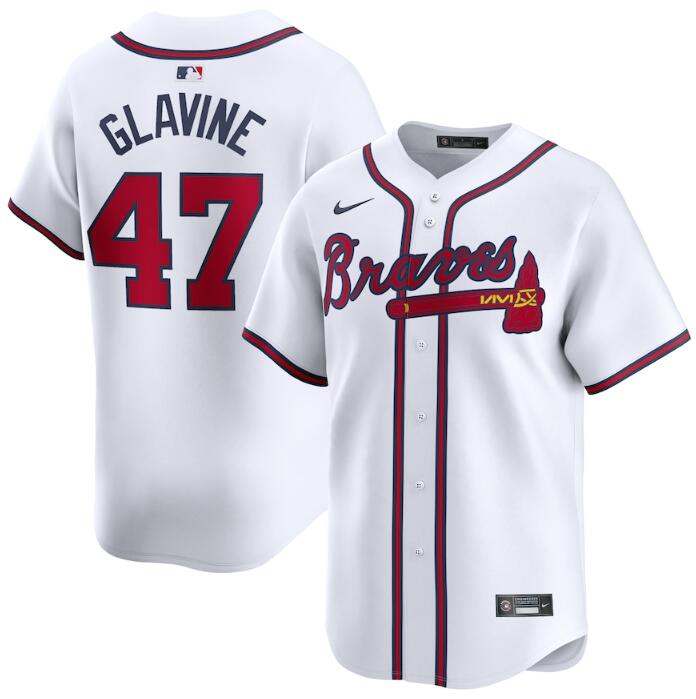 Men's Atlanta Braves #47 Tom Glavine White 2024 Home Limited Stitched Baseball Jersey Men's Atlanta Braves #47 Tom Glavine White 2024 Home Limited Stitched Baseball Jersey