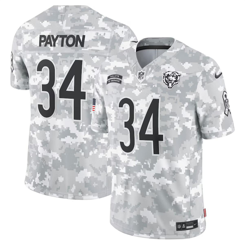 Men's Chicago Bears #34 Walter Payton 2024 F.U.S.E Arctic Camo Salute to Service Limited Stitched Football Jersey Men's Chicago Bears #34 Walter Payton 2024 F.U.S.E Arctic Camo Salute to Service Limited Stitched Football Jersey