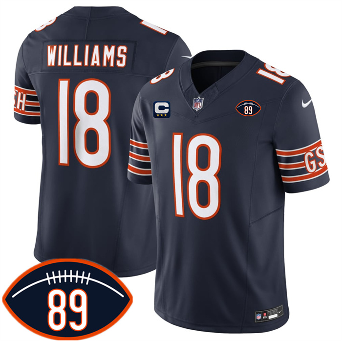 Men's Chicago Bears #18 Caleb Williams Navy 2026 With Mike Ditka 89 Patch And 3-star C Patch Vapor Untouchable Limited Stitched Football Jersey