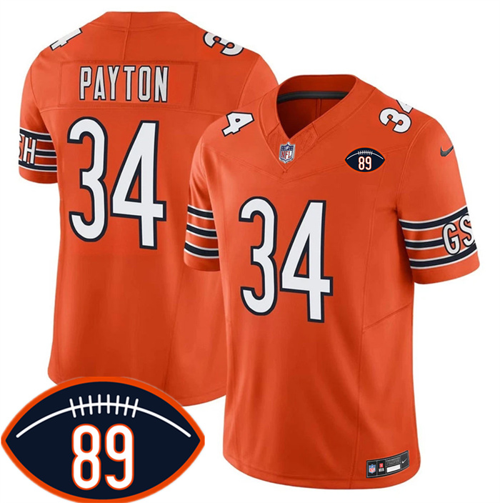 Men's Chicago Bears #34 Walter Payton Orange 2026 F.U.S.E. With Mike Ditka 89 Patch Vapor Untouchable Limited Stitched Football Jersey
