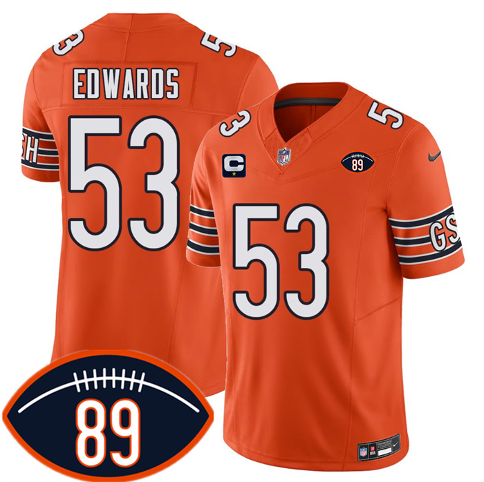 Men's Chicago Bears #53 T.J. Edwards Orange 2026 With Mike Ditka 89 Patch F.U.S.E. 2-Star C Patch Vapor Untouchable Limited Stitched Football Jersey