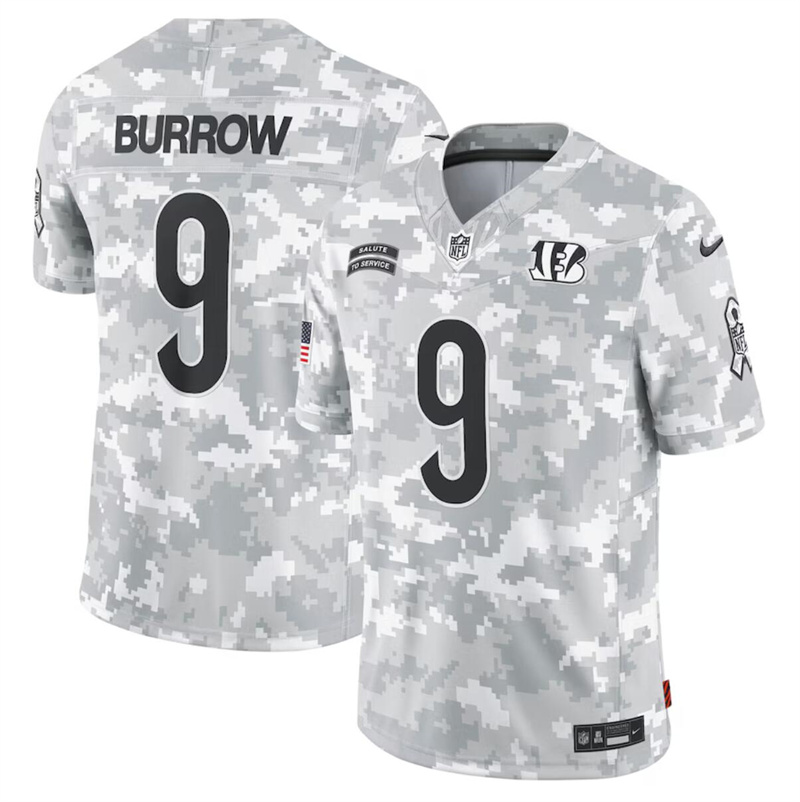 Men's Cincinnati Bengals #9 Joe Burrow 2024 F.U.S.E Arctic Camo Salute to Service Limited Stitched Football Jersey Men's Cincinnati Bengals #9 Joe Burrow 2024 F.U.S.E Arctic Camo Salute to Service Limited Stitched Football Jersey