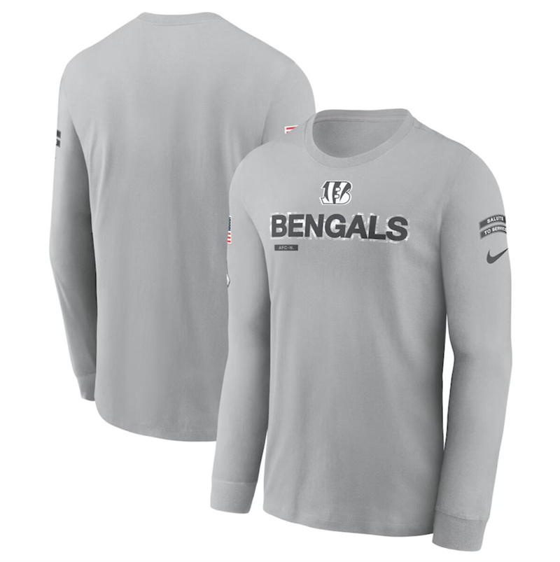 Men's Cincinnati Bengals 2024 Gray Salute To Service Long Sleeve T-Shirt Men's Cincinnati Bengals 2024 Gray Salute To Service Long Sleeve T-Shirt