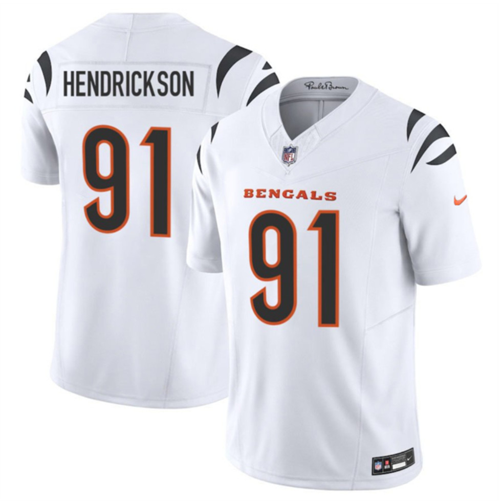 Men's Cincinnati Bengals #91 Trey Hendrickson White 2025 F.U.S.E. Vapor Untouchable Limited Stitched Football Jersey Men's Cincinnati Bengals #91 Trey Hendrickson White 2025 F.U.S.E. Vapor Untouchable Limited Stitched Football Jersey