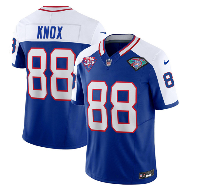 Men's Buffalo Bills #88 Dawson Knox Blue/White 75th Anniversary 2023 F.U.S.E. Throwback Vapor Untouchable Limited Stitched Jersey