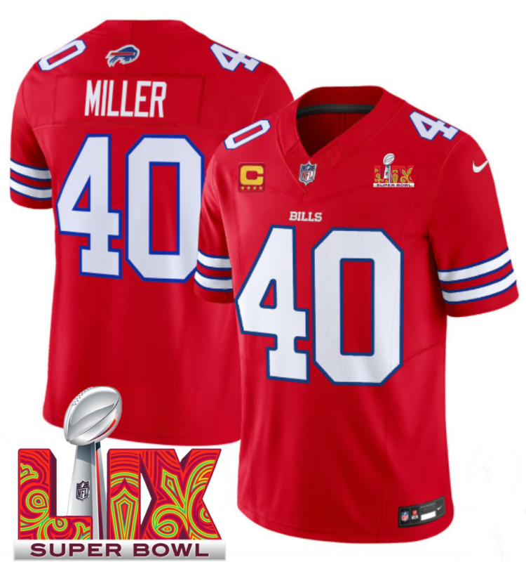 Men's Buffalo Bills #40 Von Miller Red F.U.S.E. 24/25 Super Bowl LIX With 4-star C Ptach Vapor Untouchable Limited Stitched Football Jersey Men's Buffalo Bills #40 Von Miller Red F.U.S.E. 24/25 Super Bowl LIX With 4-star C Ptach Vapor Untouchable Limited Stitched Football Jersey