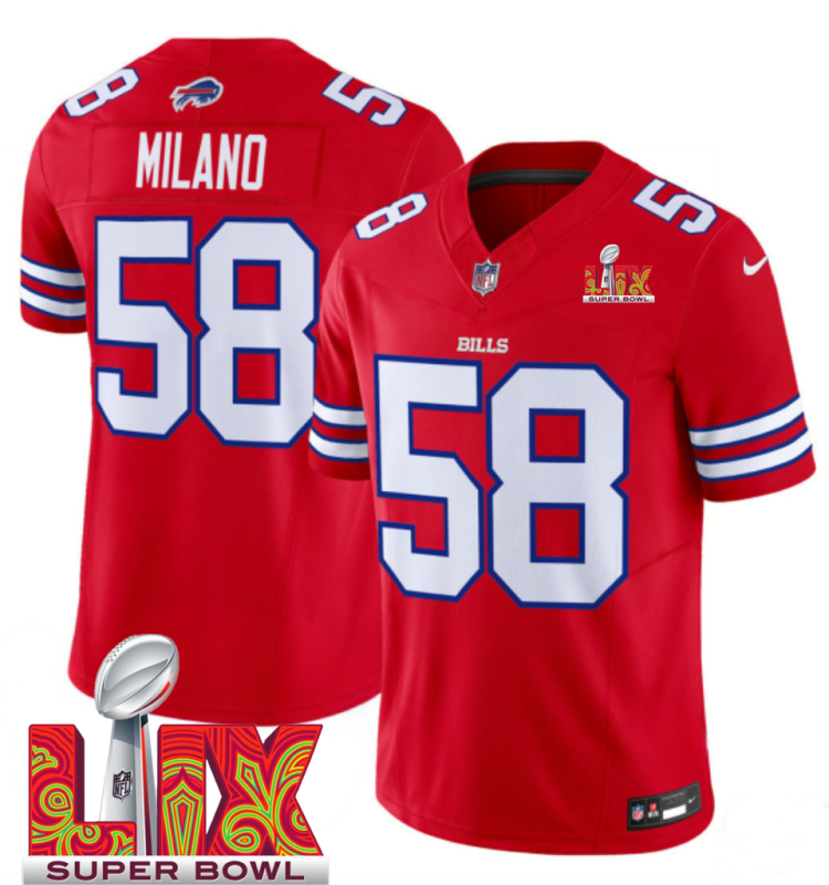 Men's Buffalo Bills #58 Matt Milano Red F.U.S.E. 24/25 Super Bowl LIX Vapor Untouchable Limited Stitched Football Jersey