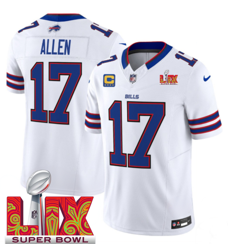 Men's Buffalo Bills #17 Josh Allen White F.U.S.E. 24/25 Super Bowl LIX With 4-star C Ptach Vapor Untouchable Limited Stitched Football Jersey