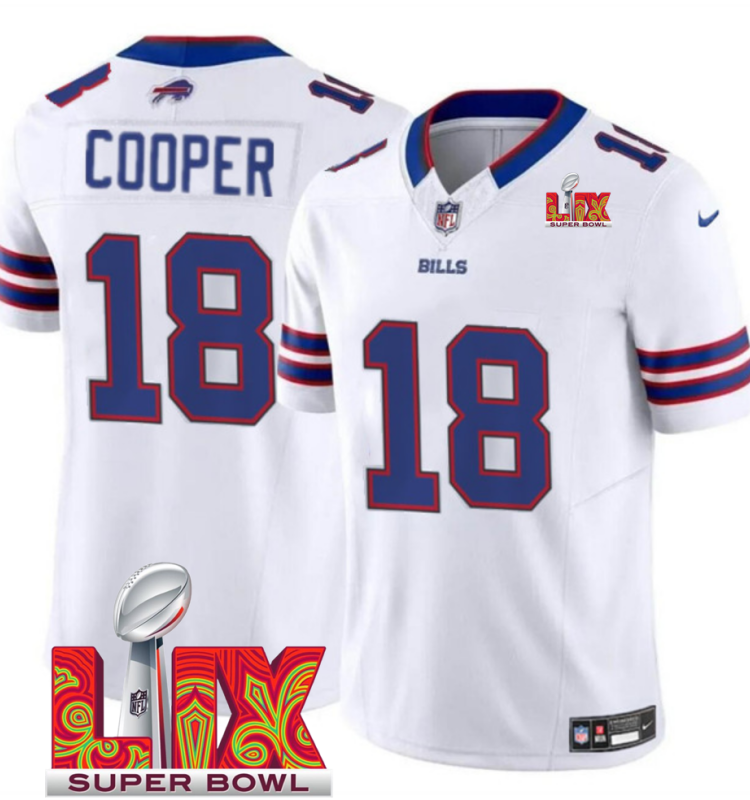 Men's Buffalo Bills #18 Amari Cooper White F.U.S.E. 24/25 Super Bowl LIX Vapor Untouchable Limited Stitched Football Jersey Men's Buffalo Bills #18 Amari Cooper White F.U.S.E. 24/25 Super Bowl LIX Vapor Untouchable Limited Stitched Football Jersey