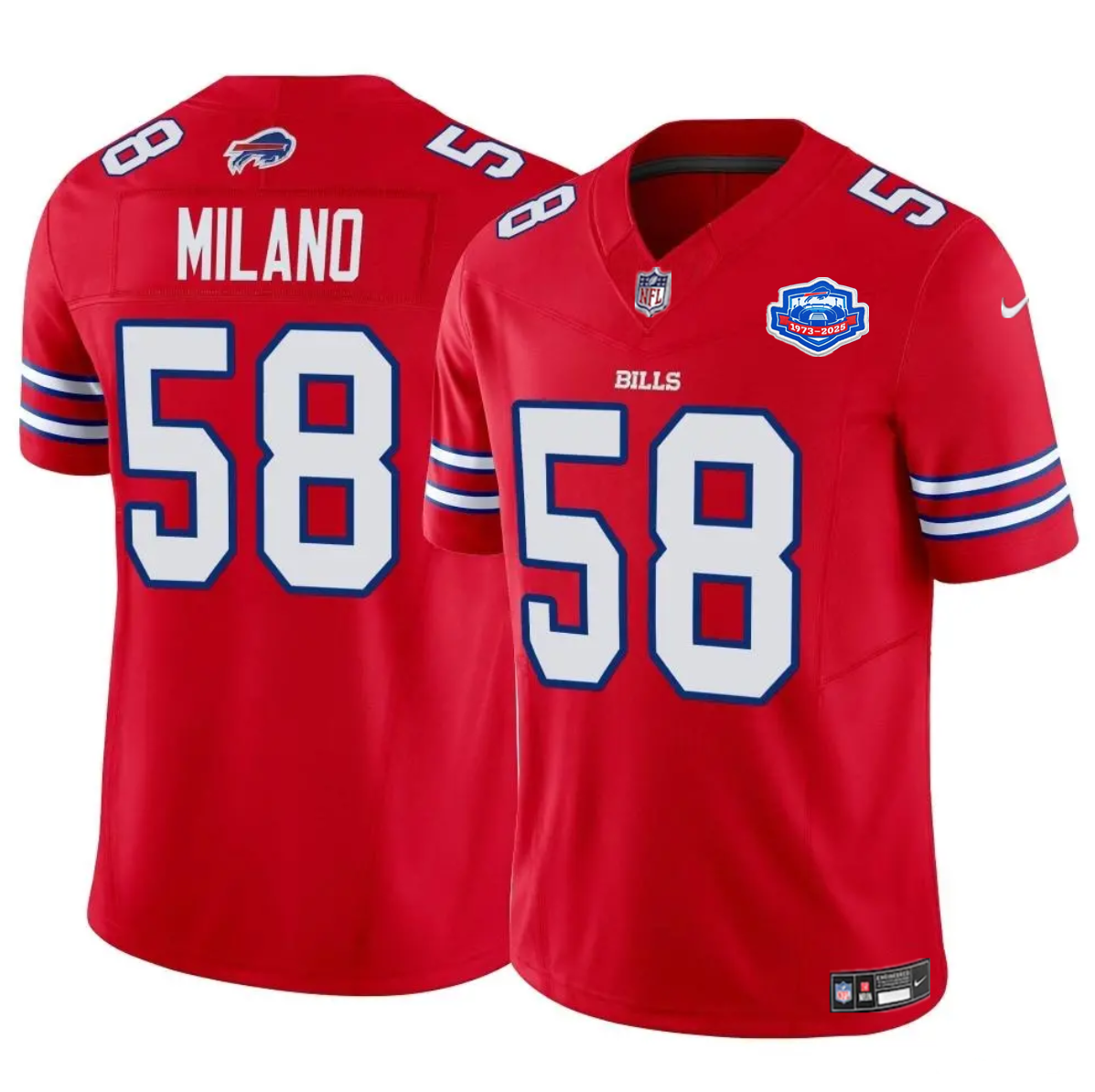 Men's Buffalo Bills #58 Matt Milano Red 2025 F.U.S.E. With Farewell Patch Vapor Untouchable Limited Stitched Football Jersey Men's Buffalo Bills #58 Matt Milano Red 2025 F.U.S.E. With Farewell Patch Vapor Untouchable Limited Stitched Football Jersey