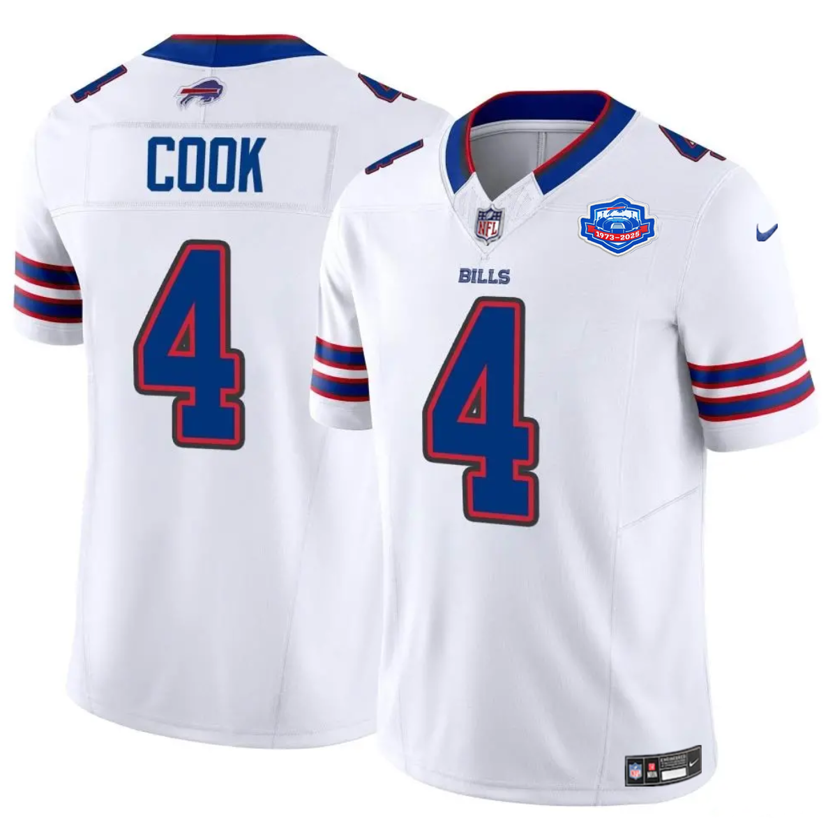 Men's Buffalo Bills #4 James Cook White 2025 F.U.S.E. With Farewell Patch Vapor Untouchable Limited Stitched Football Jersey Men's Buffalo Bills #4 James Cook White 2025 F.U.S.E. With Farewell Patch Vapor Untouchable Limited Stitched Football Jersey