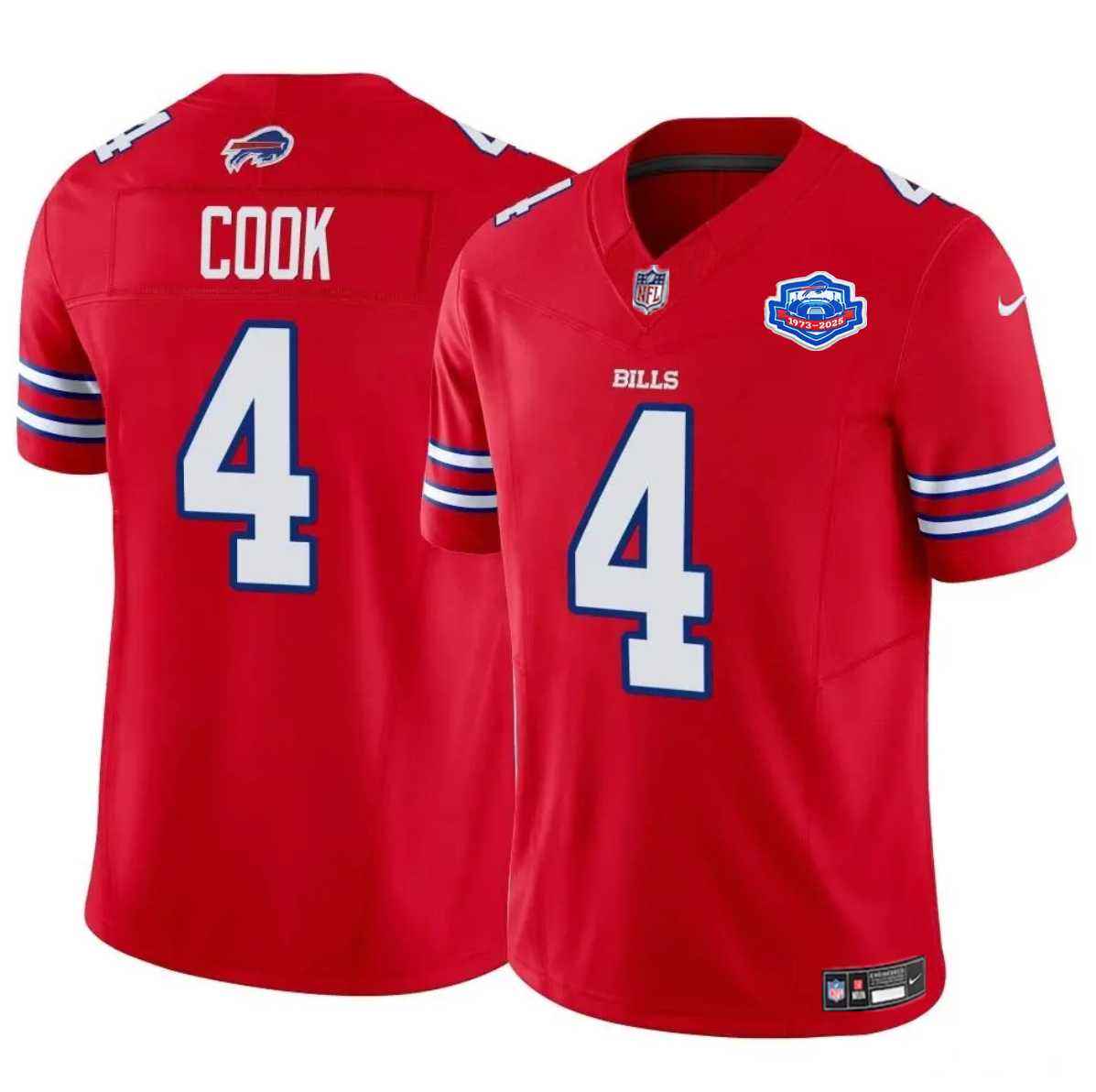 Men's Buffalo Bills #4 James Cook Red 2025 F.U.S.E. With Farewell Patch Vapor Untouchable Limited Stitched Football Jersey Men's Buffalo Bills #4 James Cook Red 2025 F.U.S.E. With Farewell Patch Vapor Untouchable Limited Stitched Football Jersey