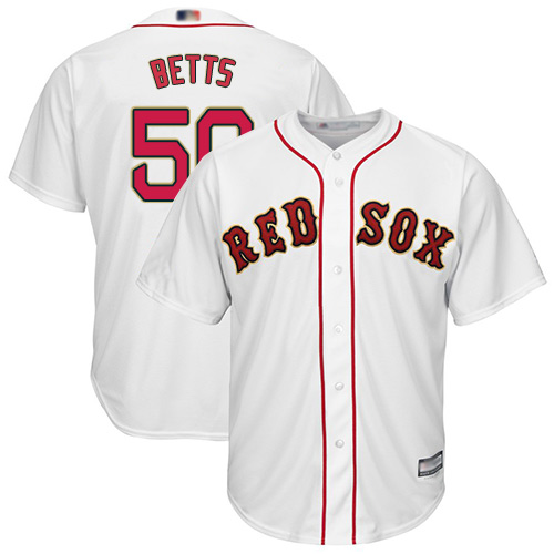 Red Sox #50 Mookie Betts White 2019 Gold Program Cool Base Stitched MLB Jersey Red Sox #50 Mookie Betts White 2019 Gold Program Cool Base Stitched MLB Jersey