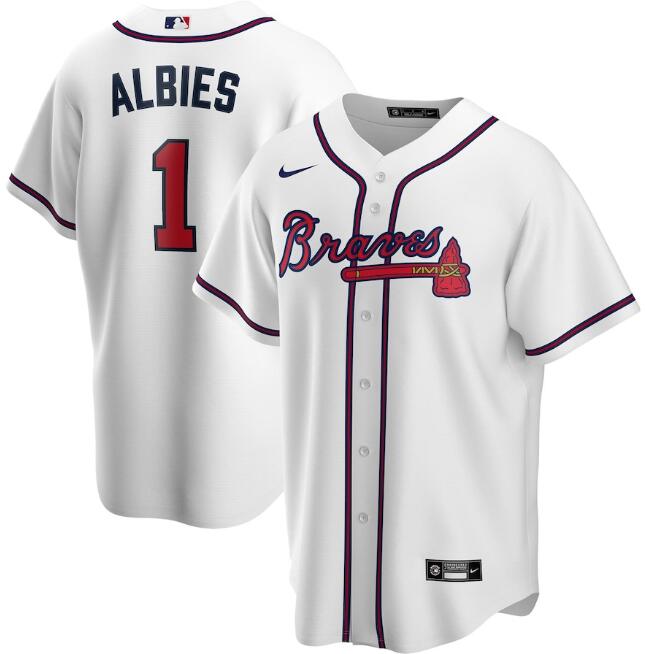 Men's Atlanta Braves #1 Ozzie Albies White MLB Cool Base Stitched Jersey Men's Atlanta Braves #1 Ozzie Albies White MLB Cool Base Stitched Jersey