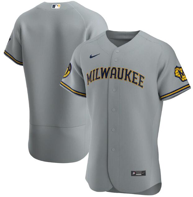Men's Milwaukee Brewers Blank Grey MLB Flex Base Stitched Jersey Men's Milwaukee Brewers Blank Grey MLB Flex Base Stitched Jersey