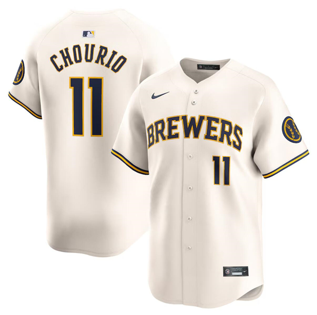 Men's Milwaukee Brewers #11 Jackson Chourio Cream 2024 Home Limited Stitched Baseball Jersey Men's Milwaukee Brewers #11 Jackson Chourio Cream 2024 Home Limited Stitched Baseball Jersey