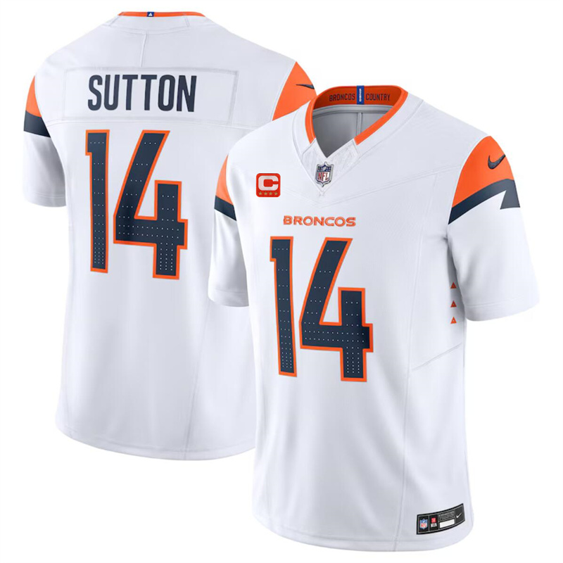 Men's Denver Broncos #14 Courtland Sutton White 2024 F.U.S.E. With 4-Star C Patch Vapor Limited Stitched Football Jersey Men's Denver Broncos #14 Courtland Sutton White 2024 F.U.S.E. With 4-Star C Patch Vapor Limited Stitched Football Jersey